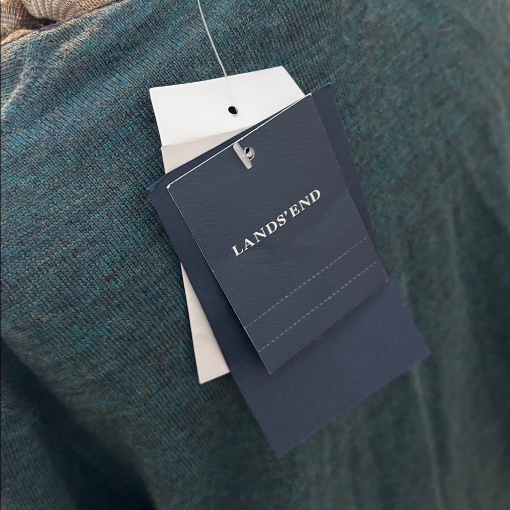 Lands' End Dark Teal Heather Merino Spun Wool Cardigan Sweater - Picture 10 of 12